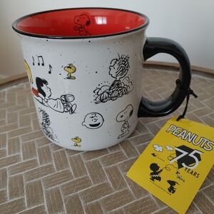 NWT Peanuts Ceramic 21oz Mug 75 Year Anniversary Snoopy Charlie Brown Woodstock